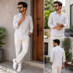 Premium White & Grey Striped Formal Shirt